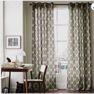 West Elm Ikat Ogee Linen Curtain Panels Gray White Beach Coast 2 Panels 48x96"
